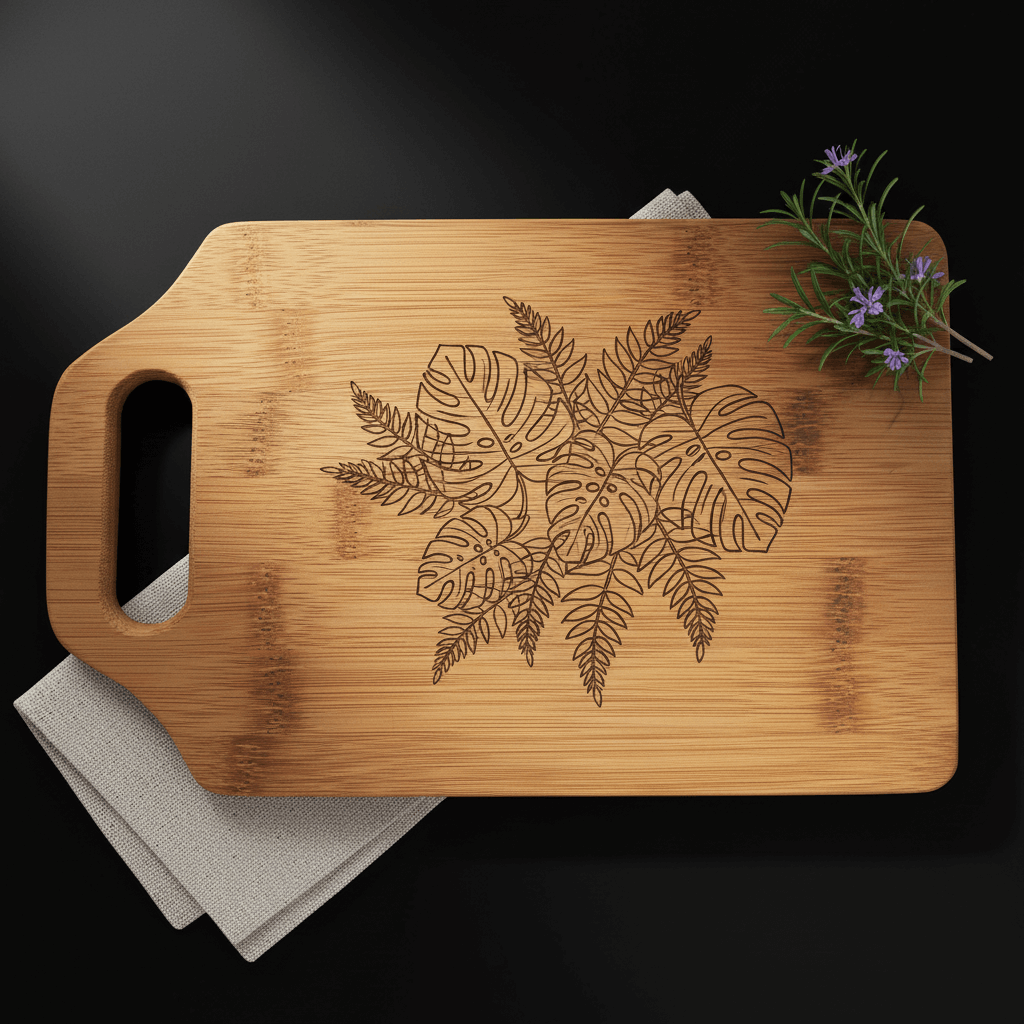 Personalized bamboo cutting board with handle engraving design - Hadi Craft