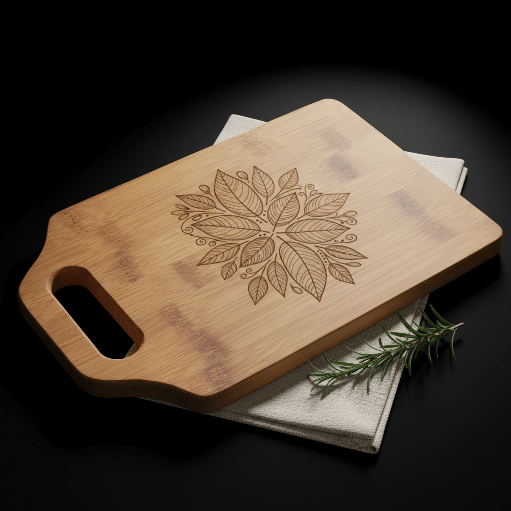 Personalized bamboo cutting board with handle engraving design - Hadi Craft