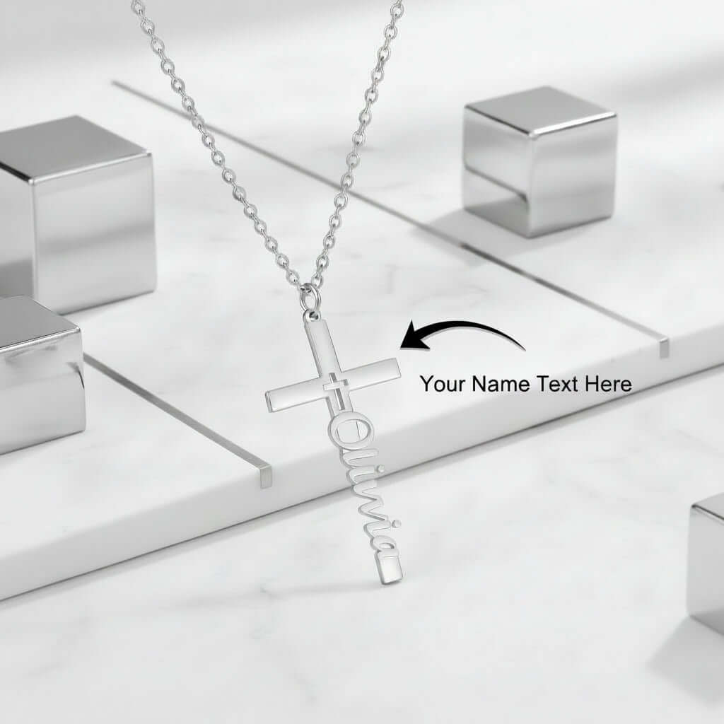Personalized cross name necklace – Stainless Steel Clavicle Chain - Hadi Craft