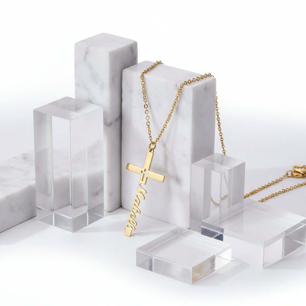 Personalized cross name necklace – Stainless Steel Clavicle Chain - Hadi Craft