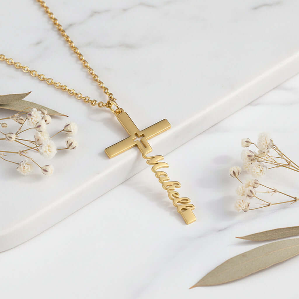Personalized cross name necklace – Stainless Steel Clavicle Chain - Hadi Craft
