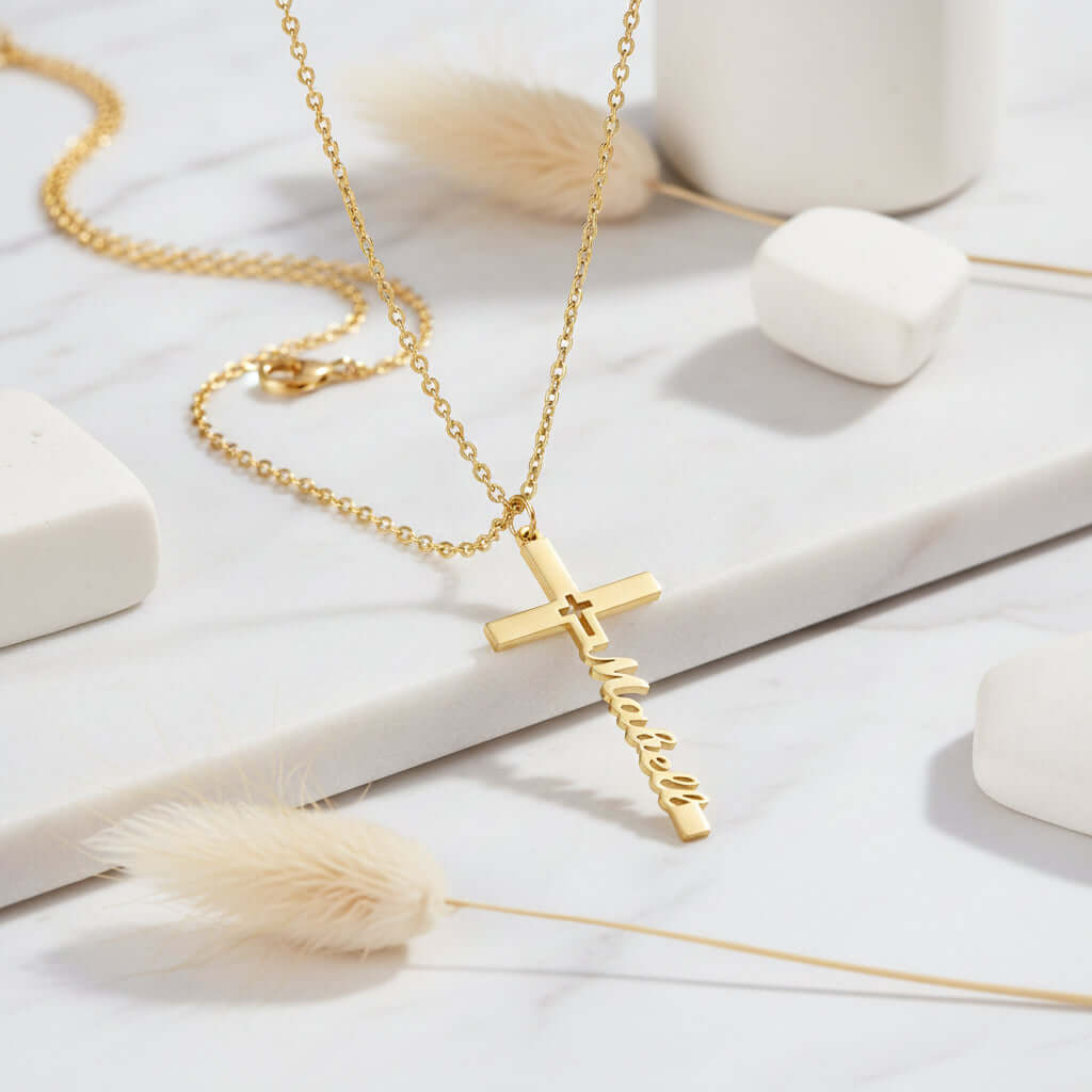 Personalized cross name necklace – Stainless Steel Clavicle Chain - Hadi Craft
