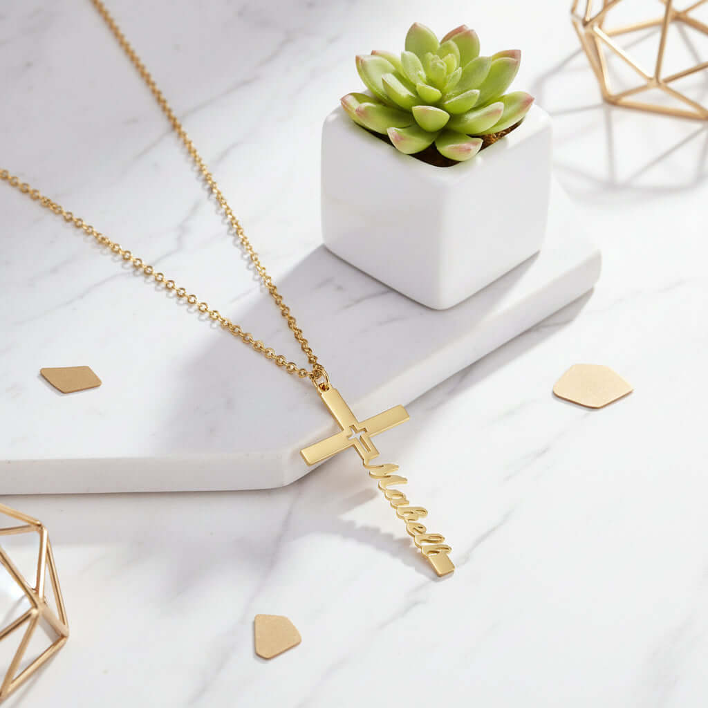 Personalized cross name necklace – Stainless Steel Clavicle Chain - Hadi Craft