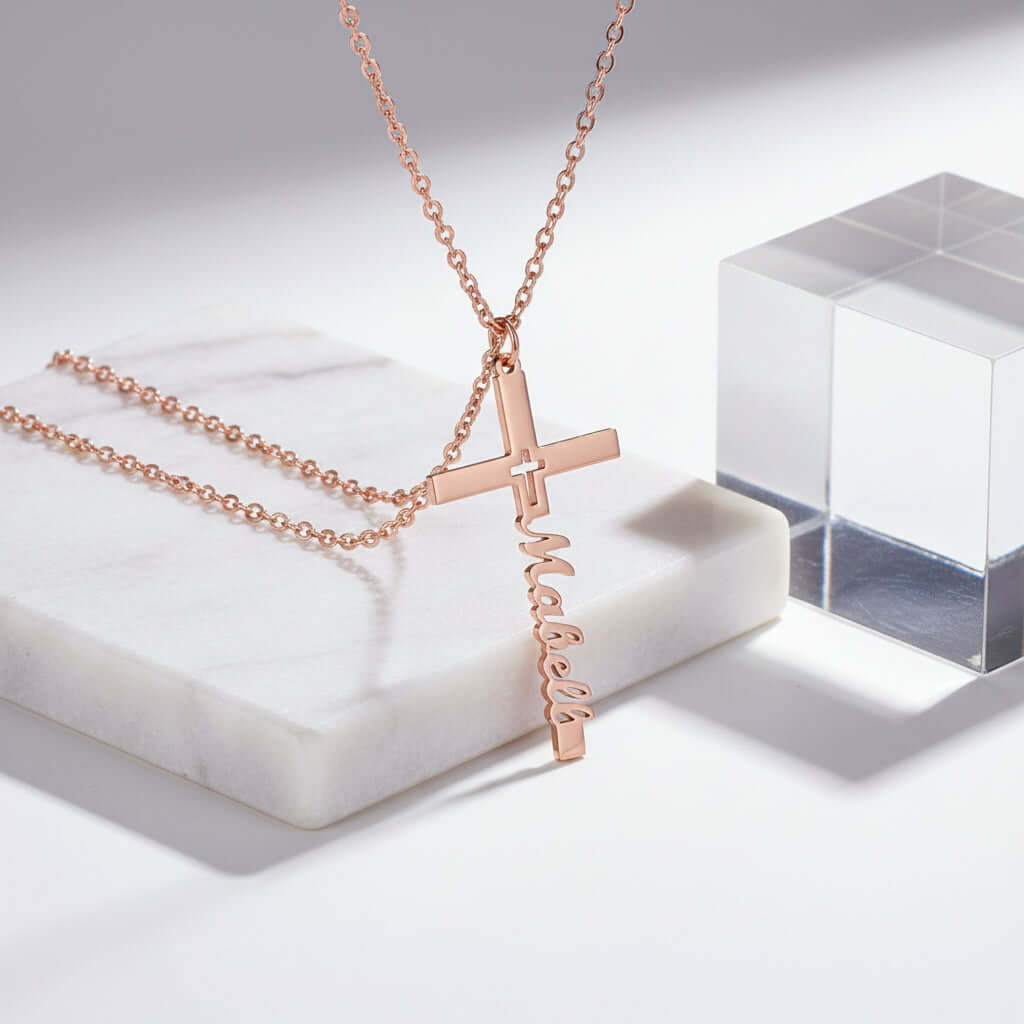Personalized cross name necklace – Stainless Steel Clavicle Chain - Hadi Craft