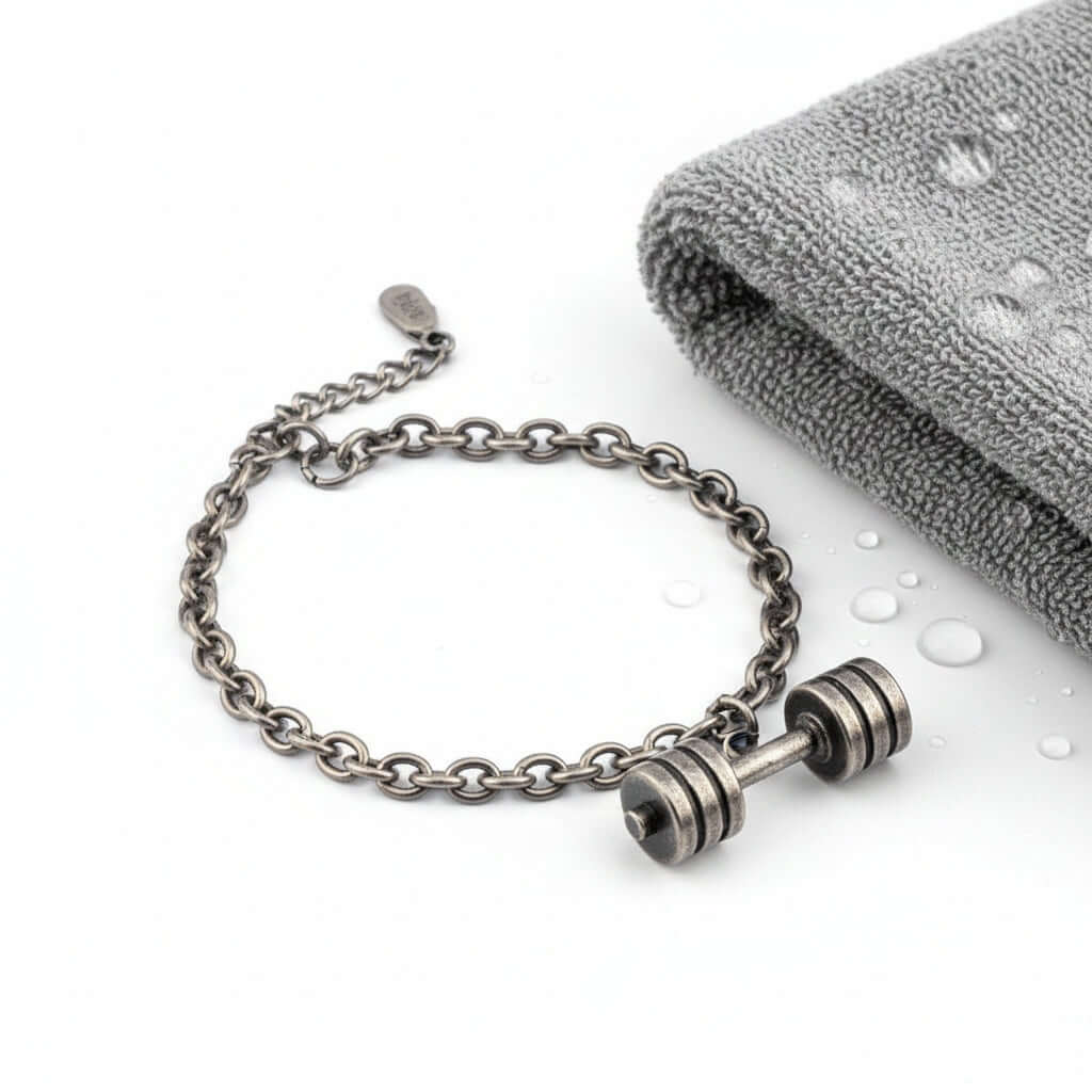 Personalized dumbbell bracelet – Fitness Barbell Steel Wristband - Hadi Craft