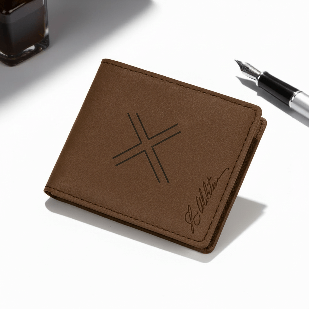Personalized leather bifold wallet with Personalized Engraving - Hadi Craft