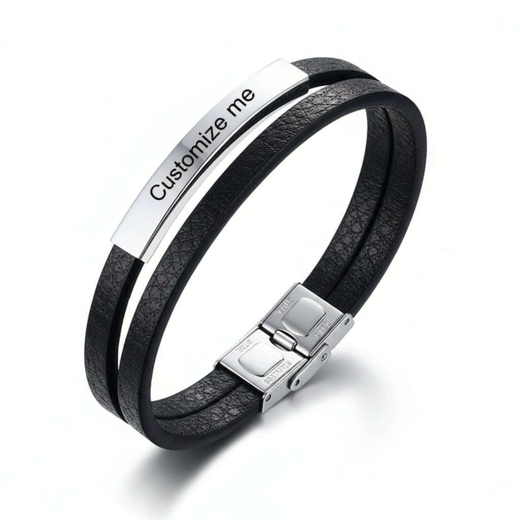 Personalized leather bracelet for men – Stainless Steel Wristband - Hadi Craft