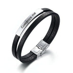 Personalized leather bracelet for men – Stainless Steel Wristband - Hadi Craft