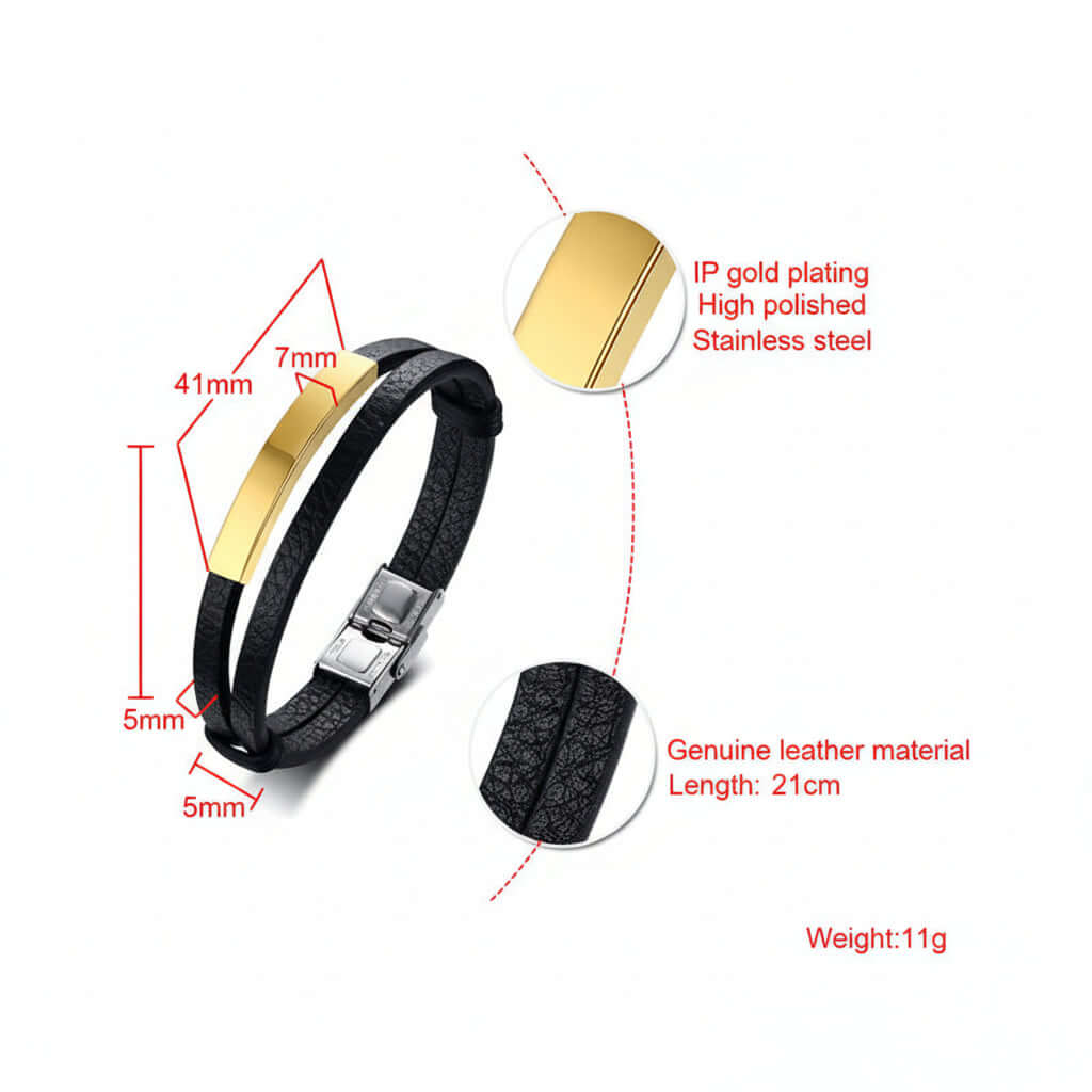 Personalized leather bracelet for men – Stainless Steel Wristband - Hadi Craft