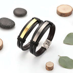 Personalized leather bracelet for men – Stainless Steel Wristband - Hadi Craft