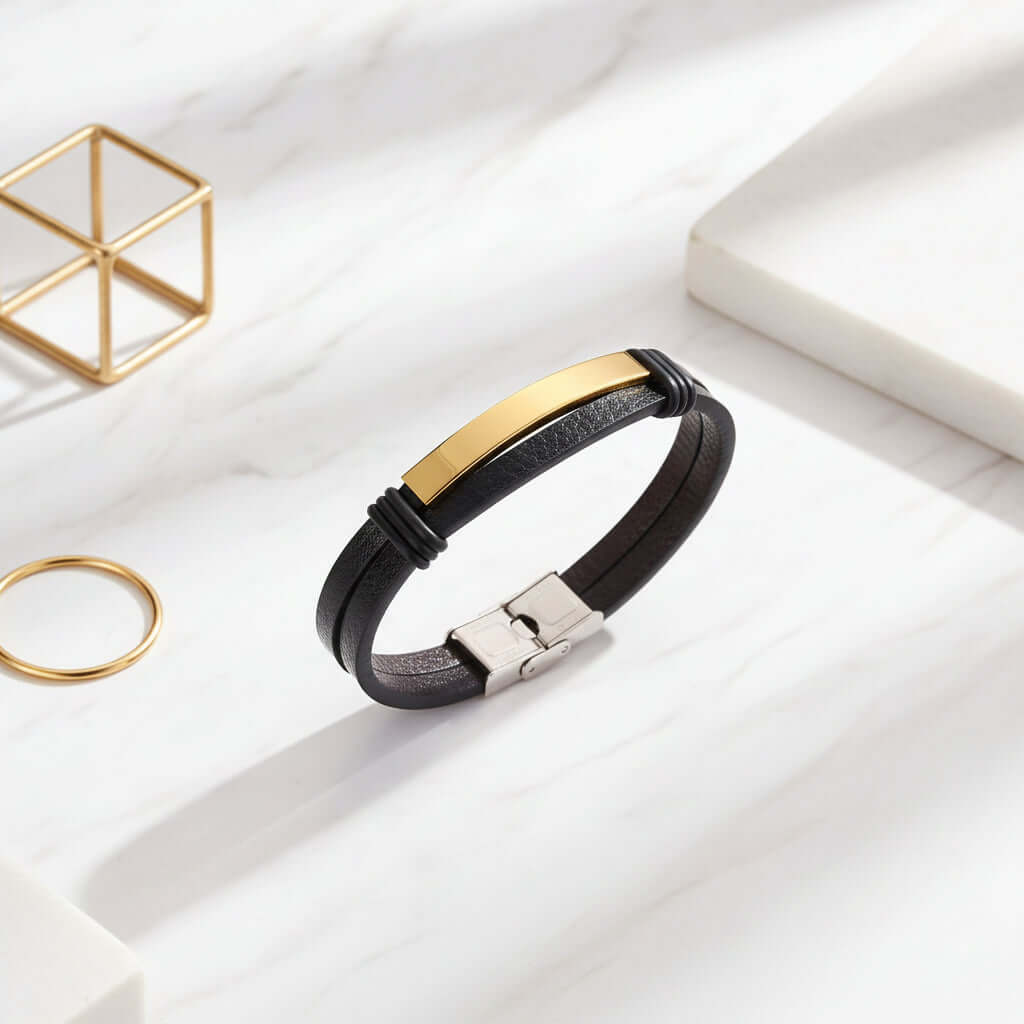 Personalized leather bracelet for men – Stainless Steel Wristband - Hadi Craft