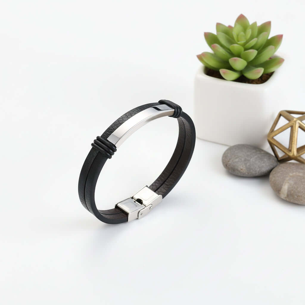 Personalized leather bracelet for men – Stainless Steel Wristband - Hadi Craft