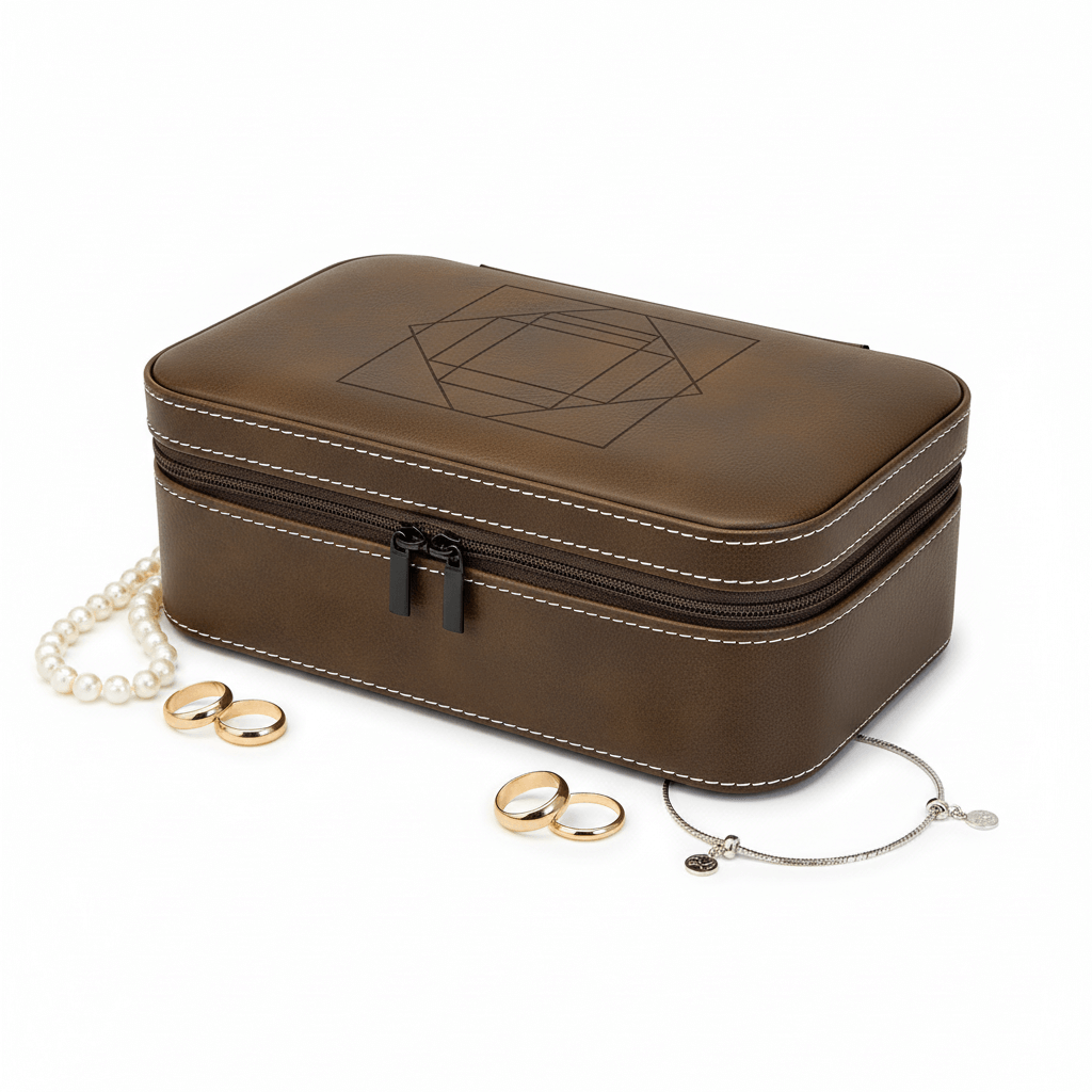 Personalized leather travel jewelry box Laserable Leatherette - Hadi Craft