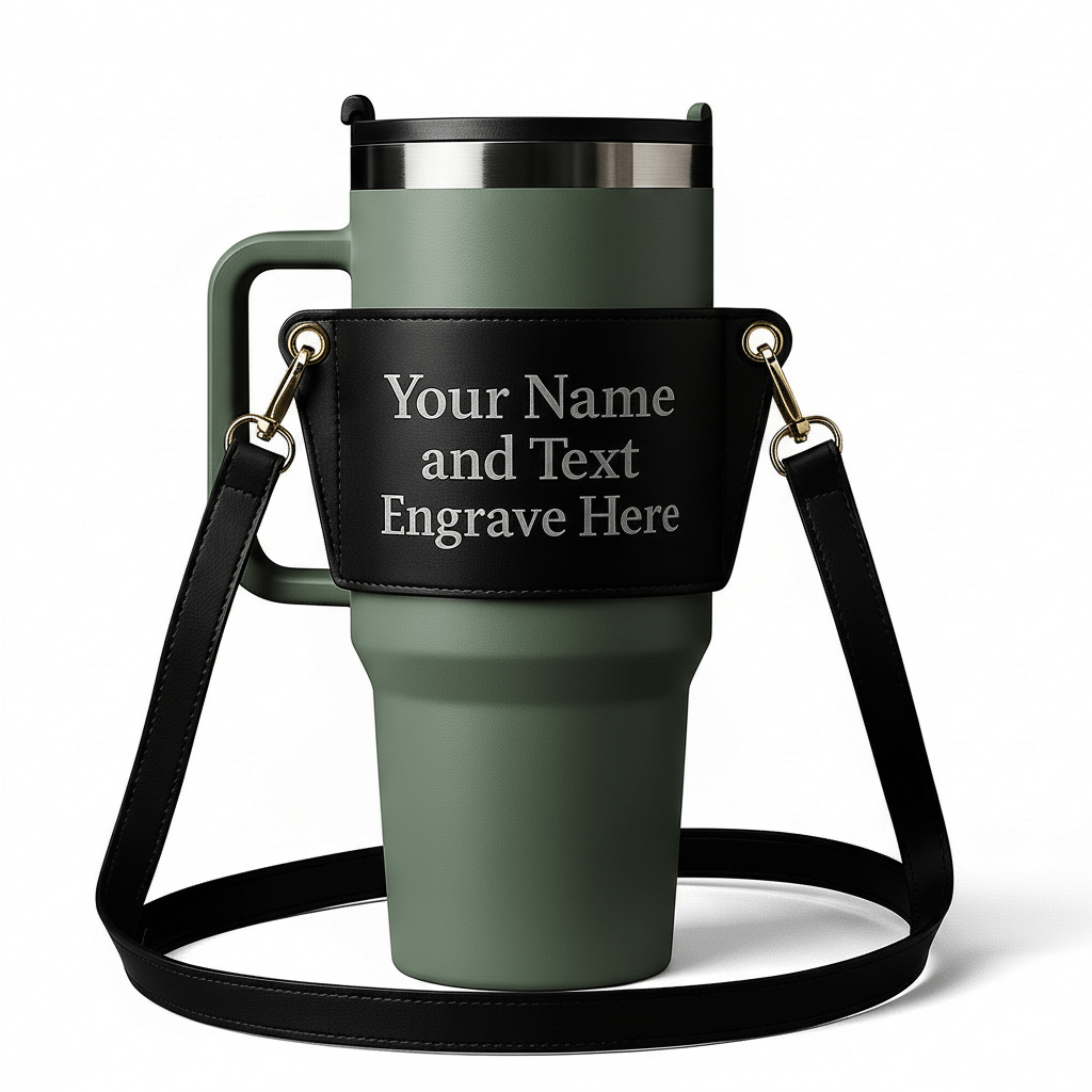 Personalized leather tumbler carrier 40oz Stanley Tumbler - Hadi Craft