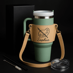 Personalized leather tumbler carrier 40oz Stanley Tumbler - Hadi Craft