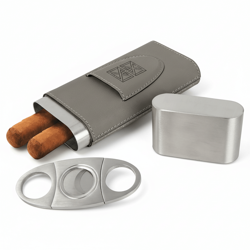Personalized leatherette cigar case with Cutter Personalized Engraving - Hadi Craft