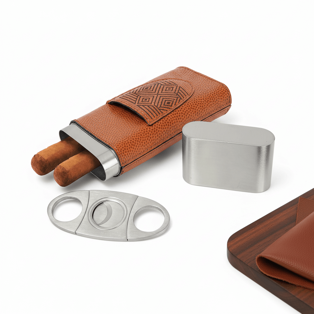 Personalized leatherette cigar case with Cutter Personalized Engraving - Hadi Craft