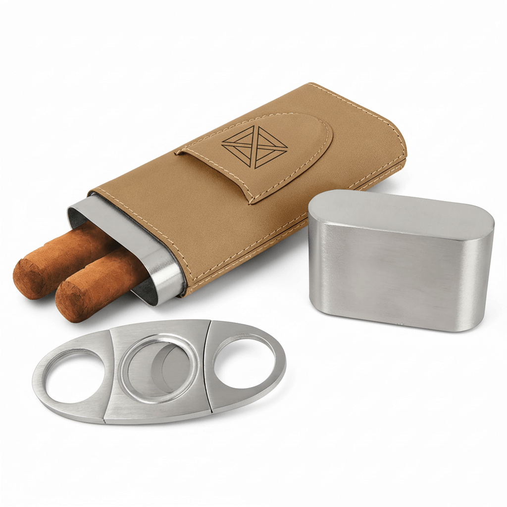 Personalized leatherette cigar case with Cutter Personalized Engraving - Hadi Craft