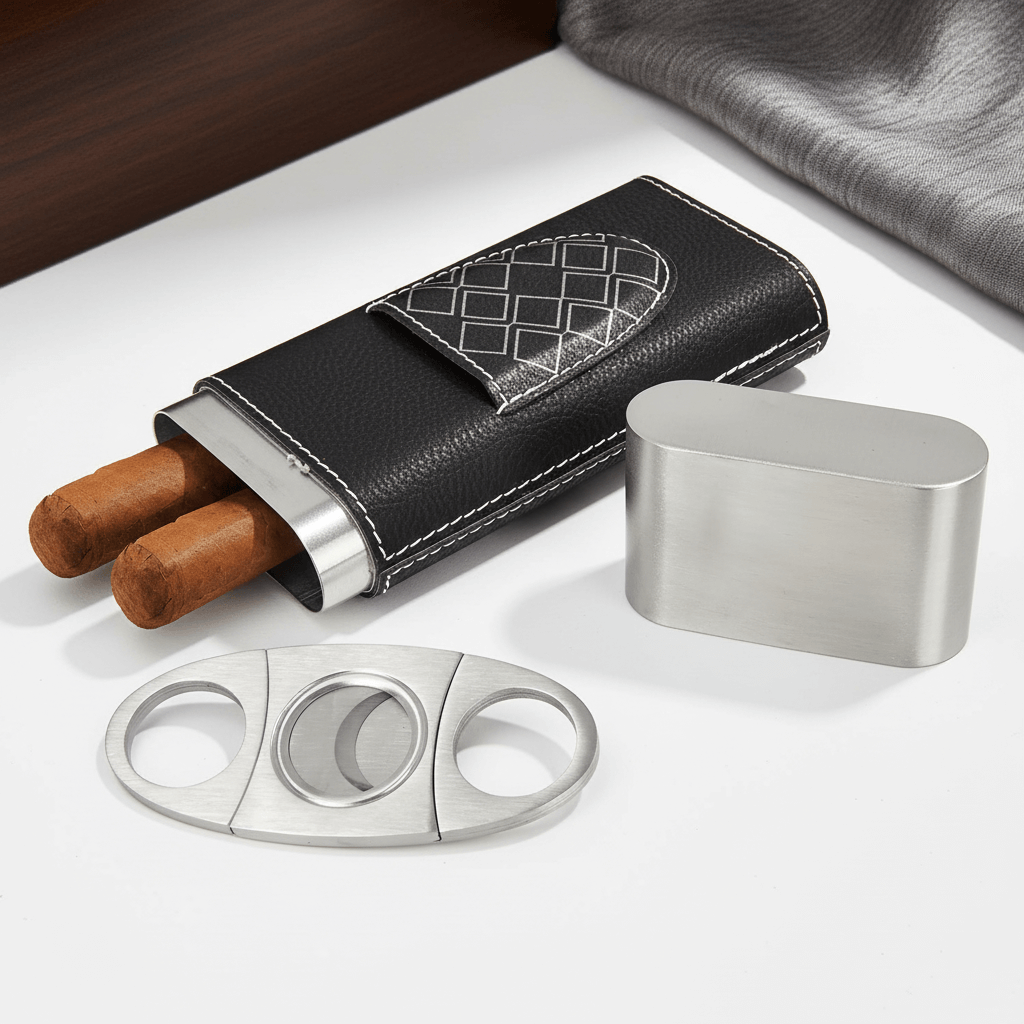 Personalized leatherette cigar case with Cutter Personalized Engraving - Hadi Craft