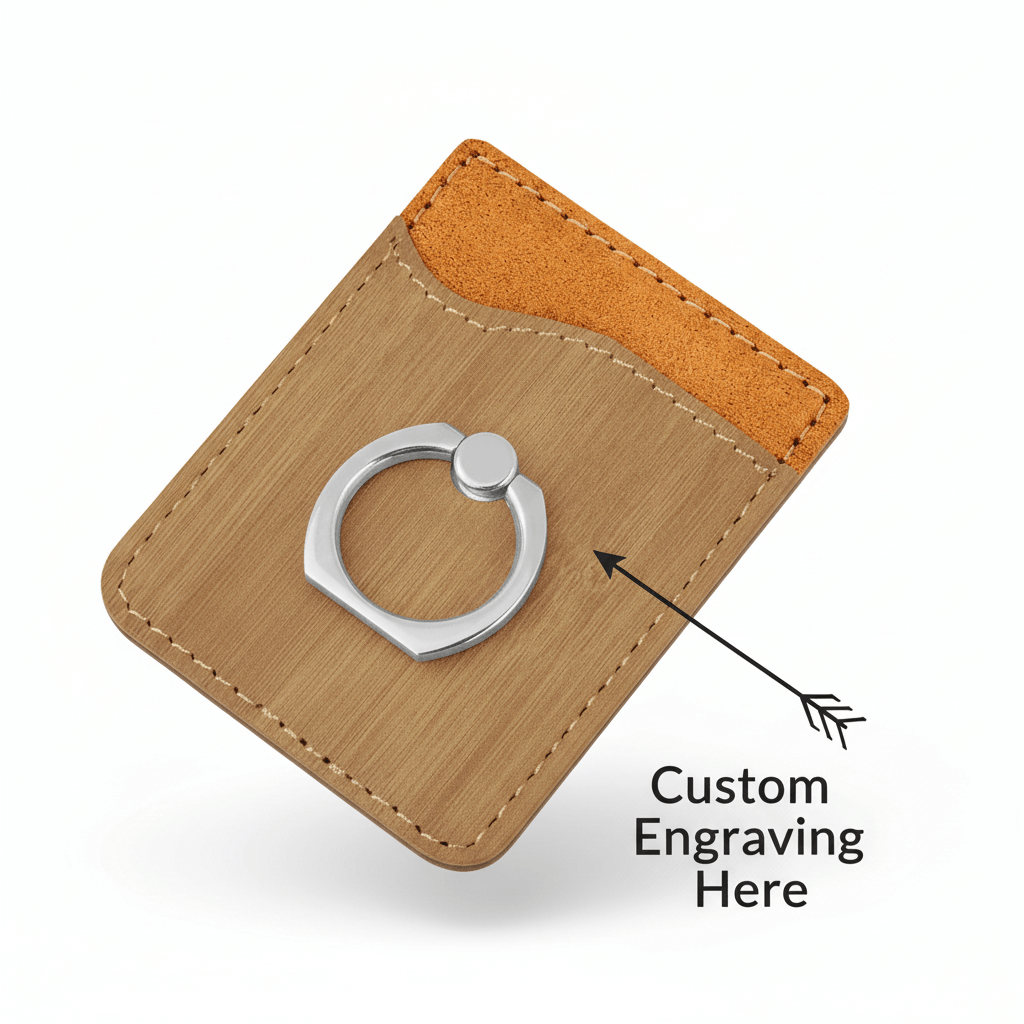 Personalized leatherette phone wallet with Silver Ring – Personalized Engraving - Hadi Craft