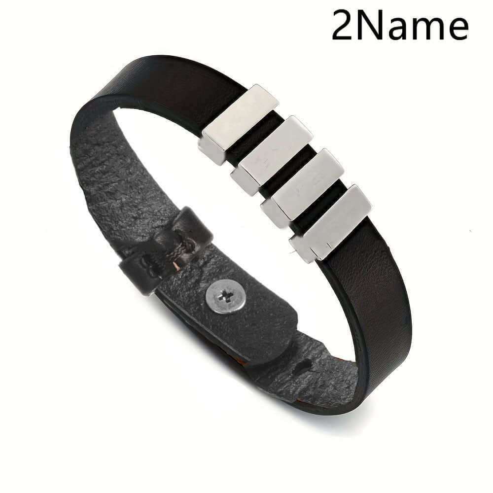 Personalized men's family name bracelet –Leather Bracelet - Hadi Craft