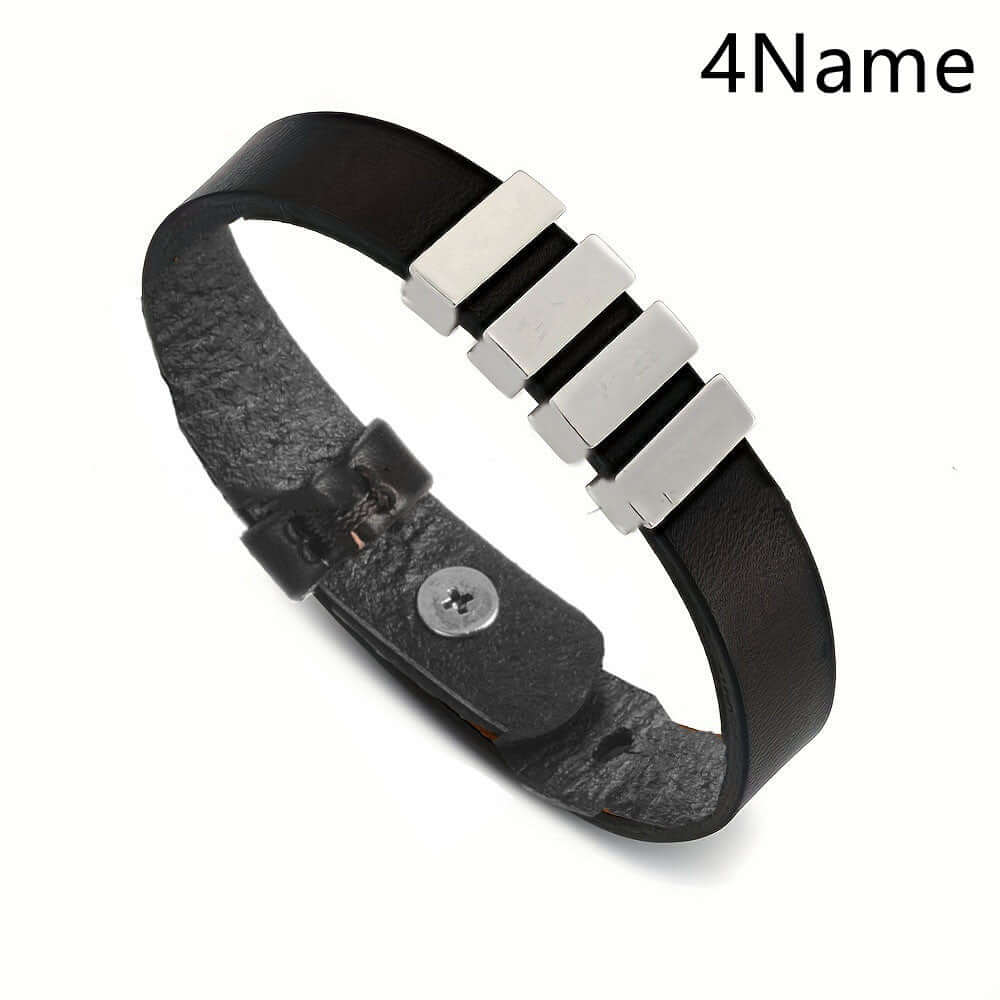 Personalized men's family name bracelet –Leather Bracelet - Hadi Craft