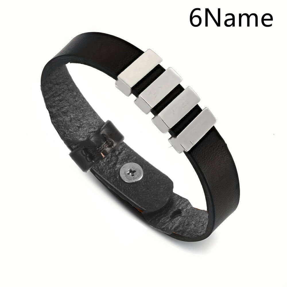 Personalized men's family name bracelet –Leather Bracelet - Hadi Craft