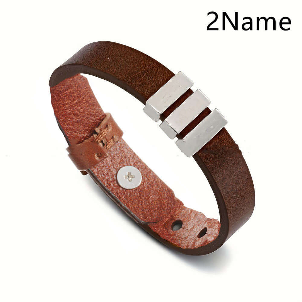Personalized men's family name bracelet –Leather Bracelet - Hadi Craft