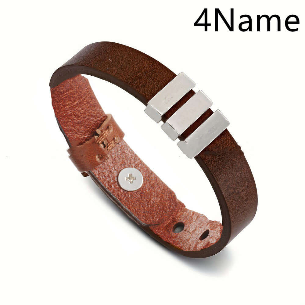 Personalized men's family name bracelet –Leather Bracelet - Hadi Craft