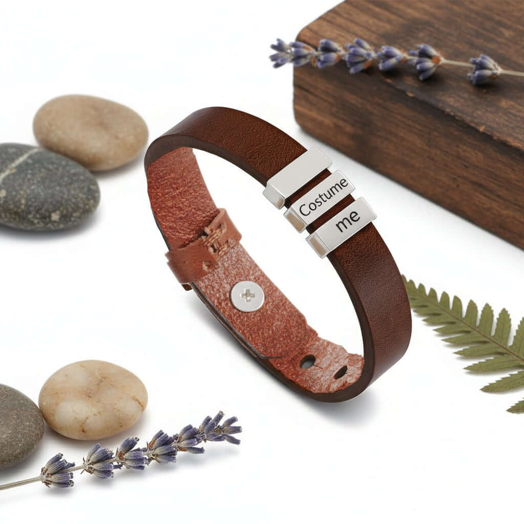 Personalized men's family name bracelet –Leather Bracelet - Hadi Craft