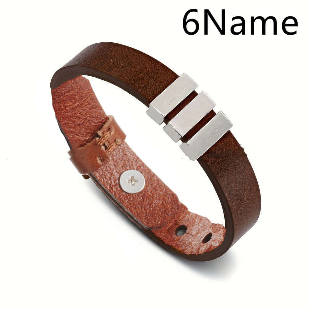 Personalized men's family name bracelet –Leather Bracelet - Hadi Craft