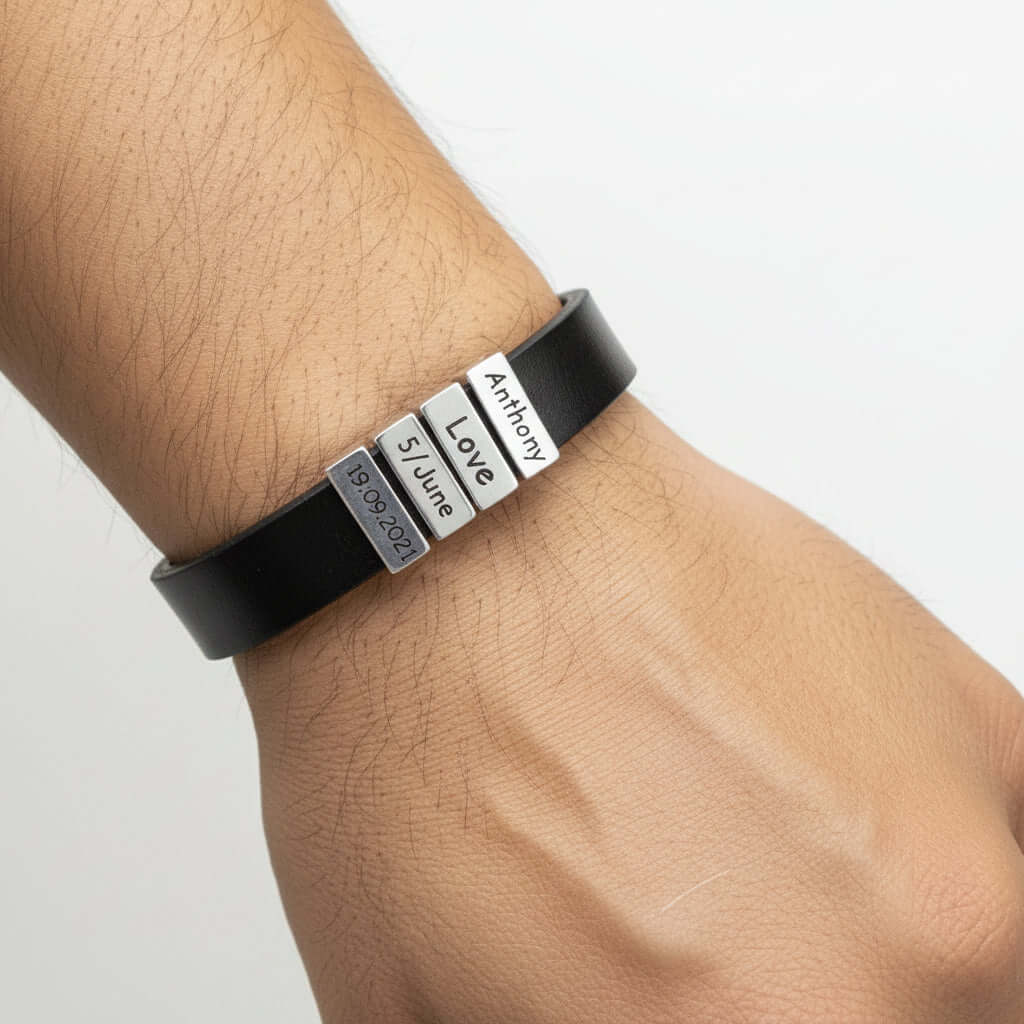 Personalized men's family name bracelet –Leather Bracelet - Hadi Craft