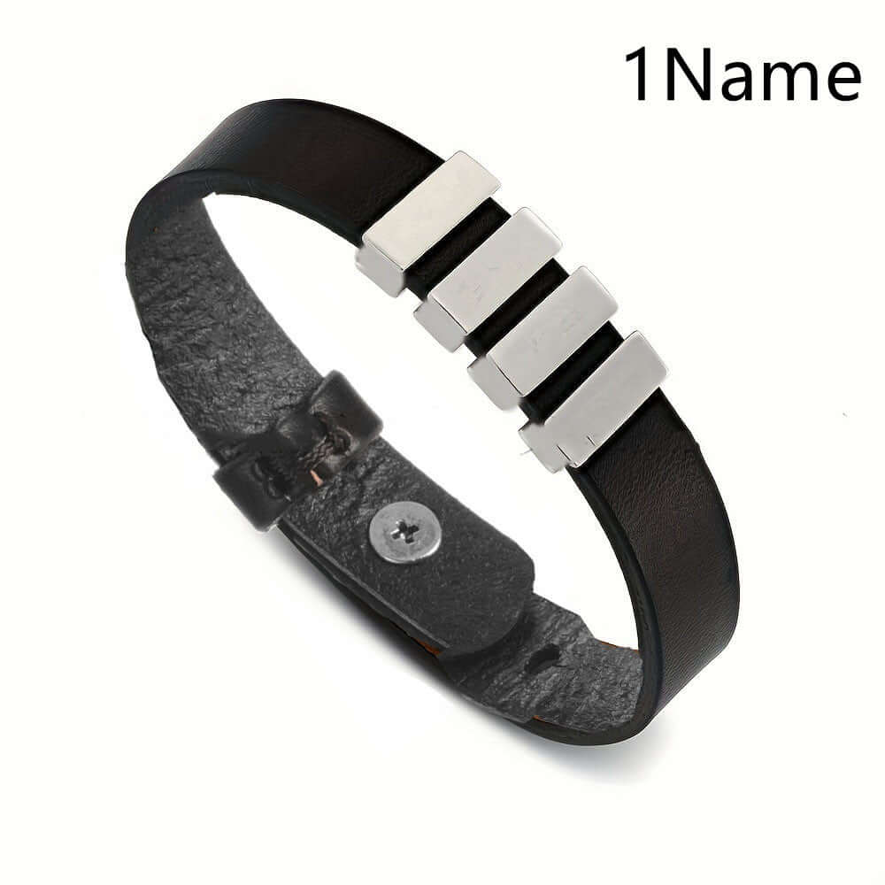 Personalized men's family name bracelet –Leather Bracelet - Hadi Craft