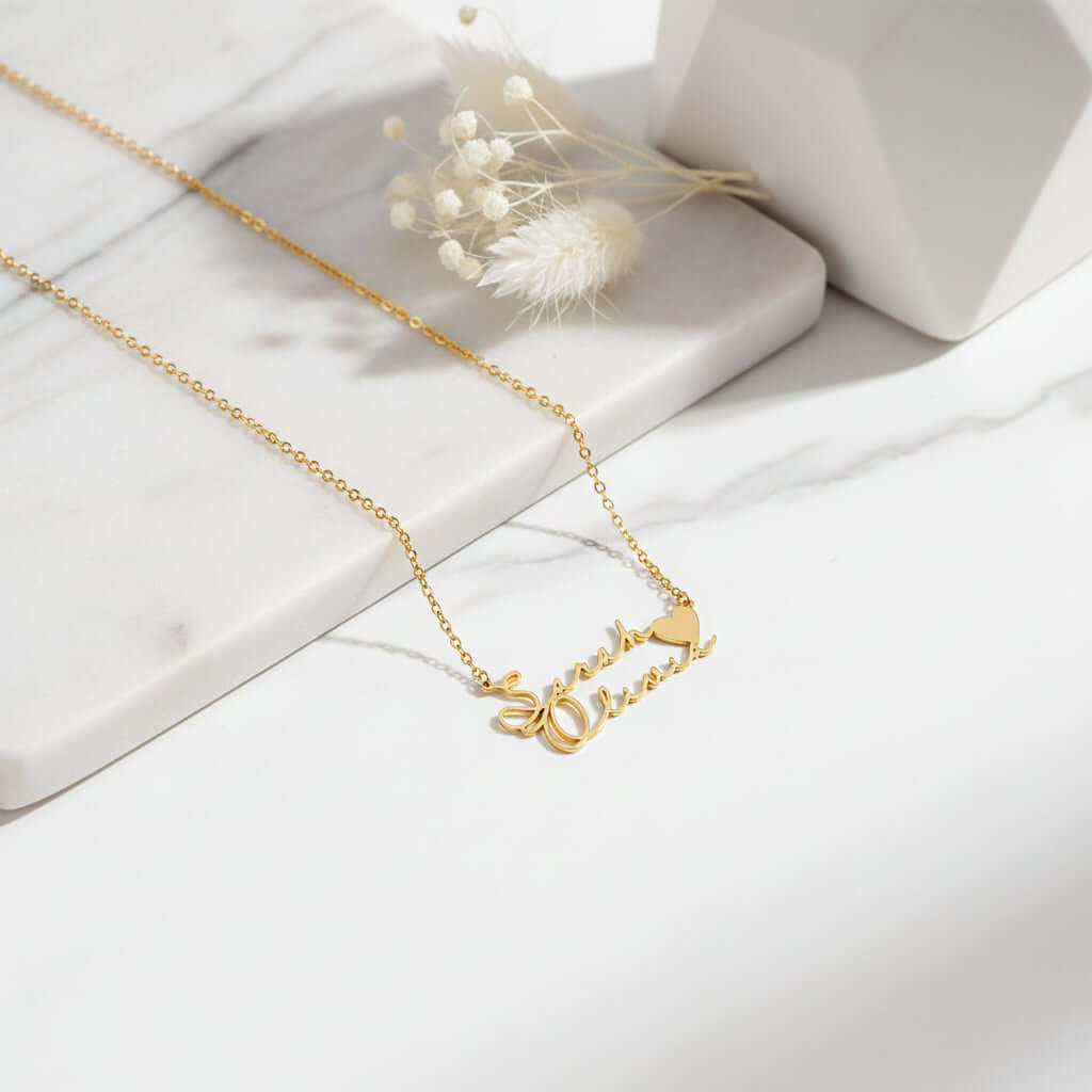 Personalized stainless steel name necklace Double Layer Letter Pendant - Hadi Craft