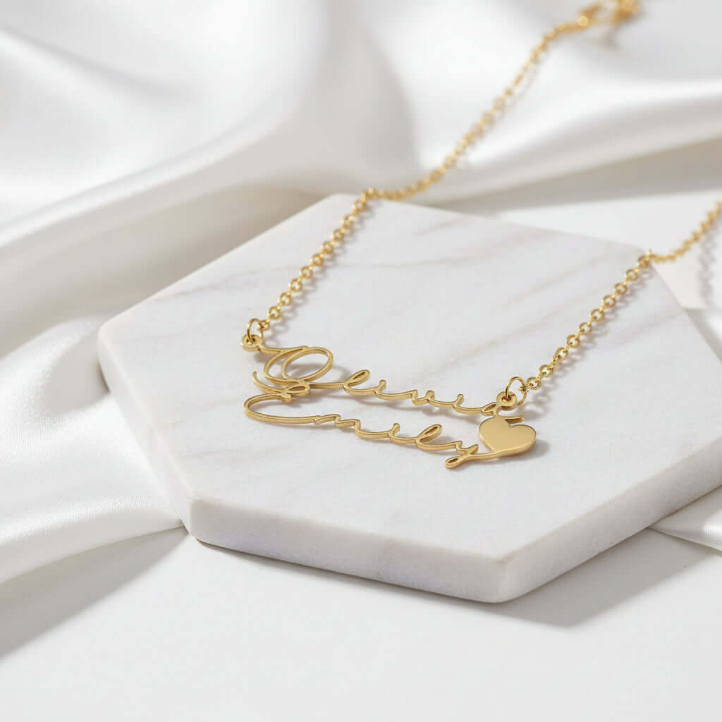 Personalized stainless steel name necklace Double Layer Letter Pendant - Hadi Craft