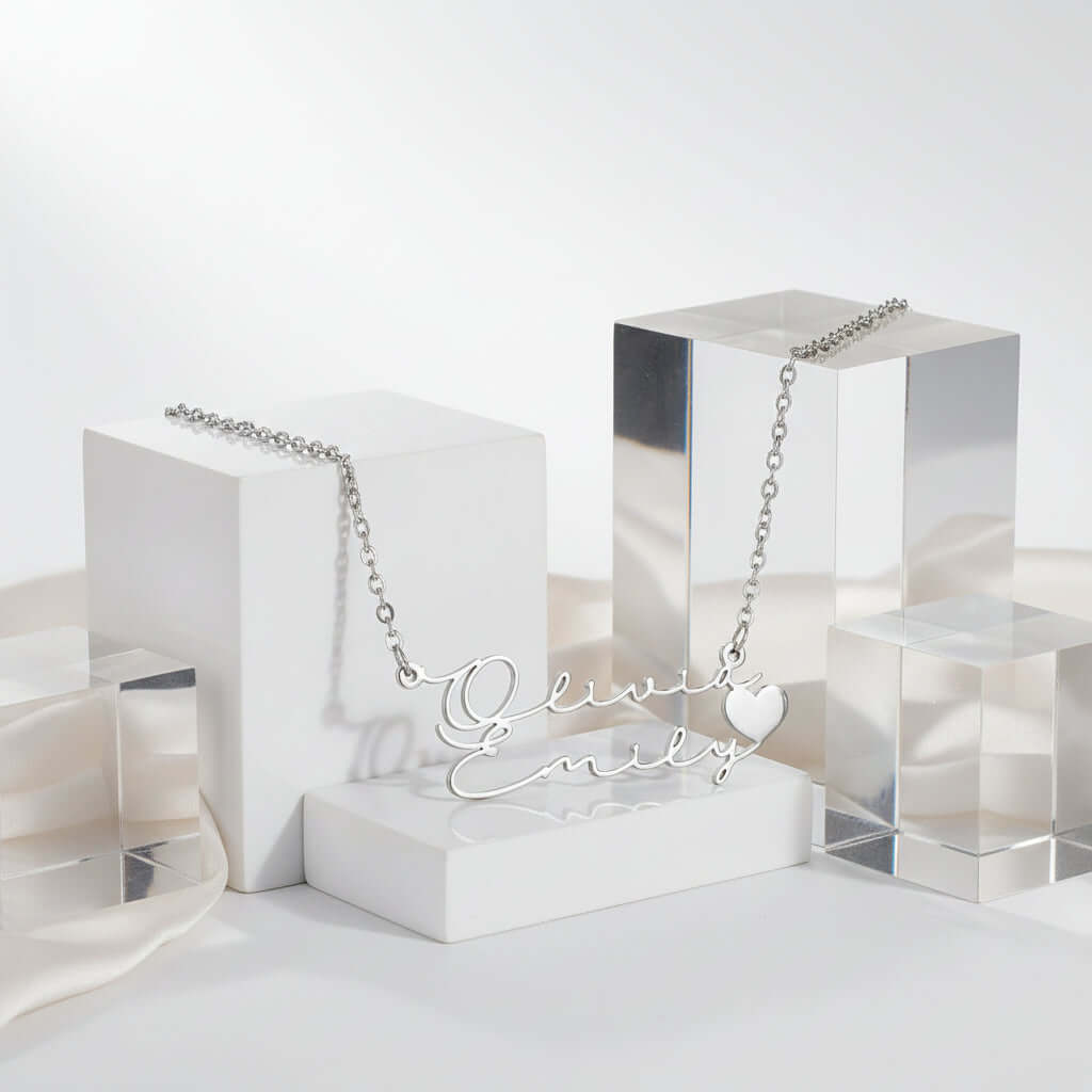 Personalized stainless steel name necklace Double Layer Letter Pendant - Hadi Craft