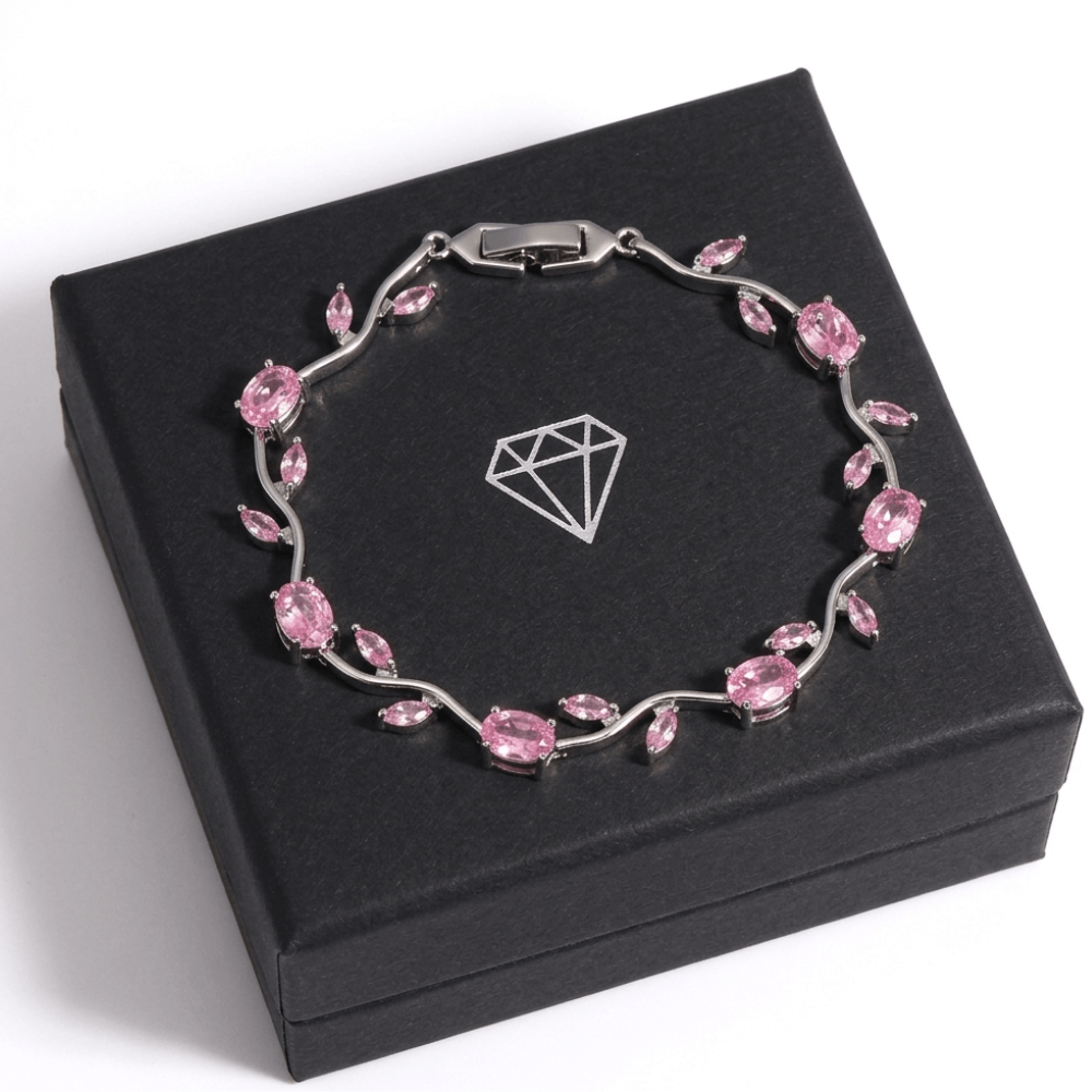 Pink Zircon Copper Bracelet – Elegant Platinum Finish Women’s Jewelry Gift - Hadi Craft