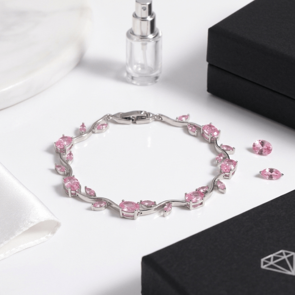 Pink Zircon Copper Bracelet – Elegant Platinum Finish Women’s Jewelry Gift - Hadi Craft
