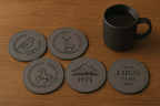 Premium 6-Piece Engraved Leather grey Coaster Set - Hadi Craft