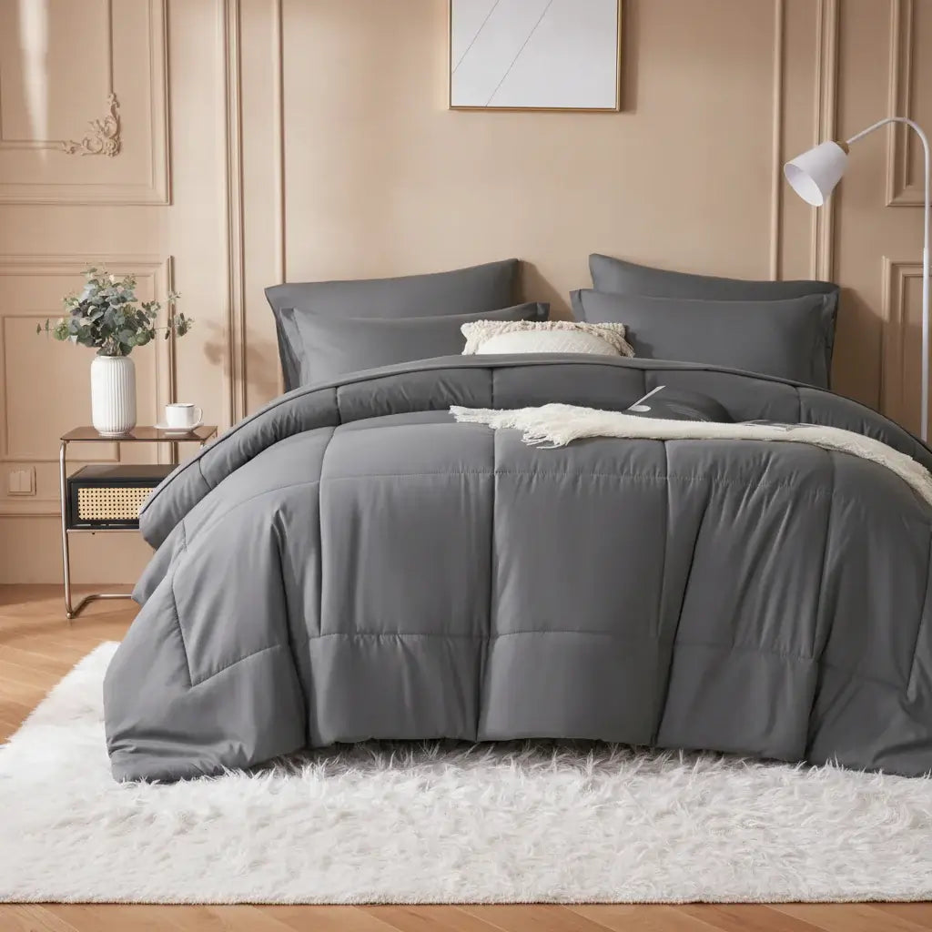 Queen 7 piece comforter set, Stylish solid geometry Comforter & Sheet - Hadi Craft