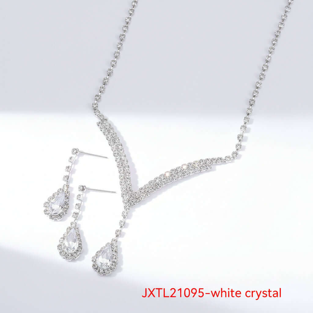 Rhinestone Claw Chain Jewelry Set – Elegant Crystal Necklace & Earrings for Women - Hadi Craft