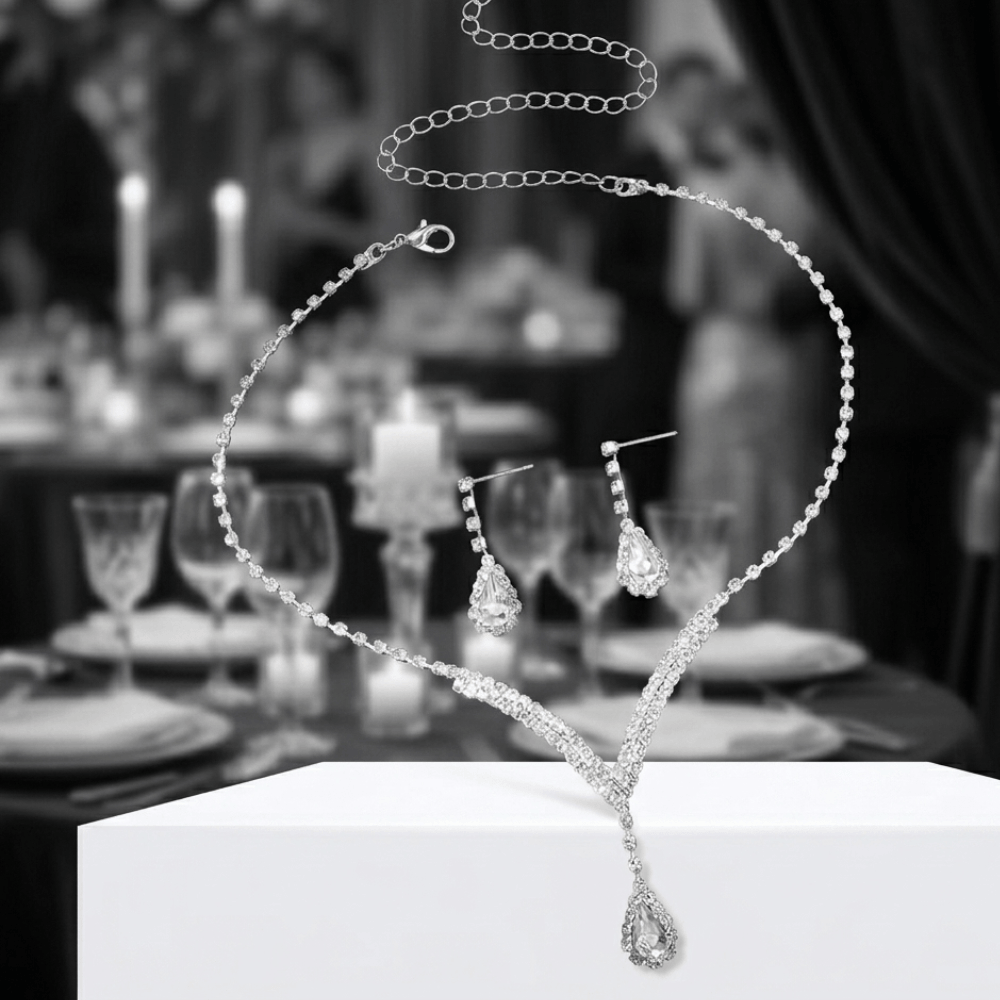 Rhinestone Claw Chain Jewelry Set – Elegant Crystal Necklace & Earrings for Women - Hadi Craft