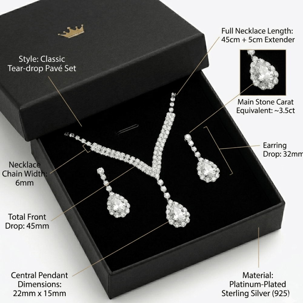 Rhinestone Claw Chain Jewelry Set – Elegant Crystal Necklace & Earrings for Women - Hadi Craft