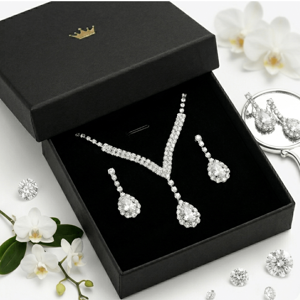 Rhinestone Claw Chain Jewelry Set – Elegant Crystal Necklace & Earrings for Women - Hadi Craft
