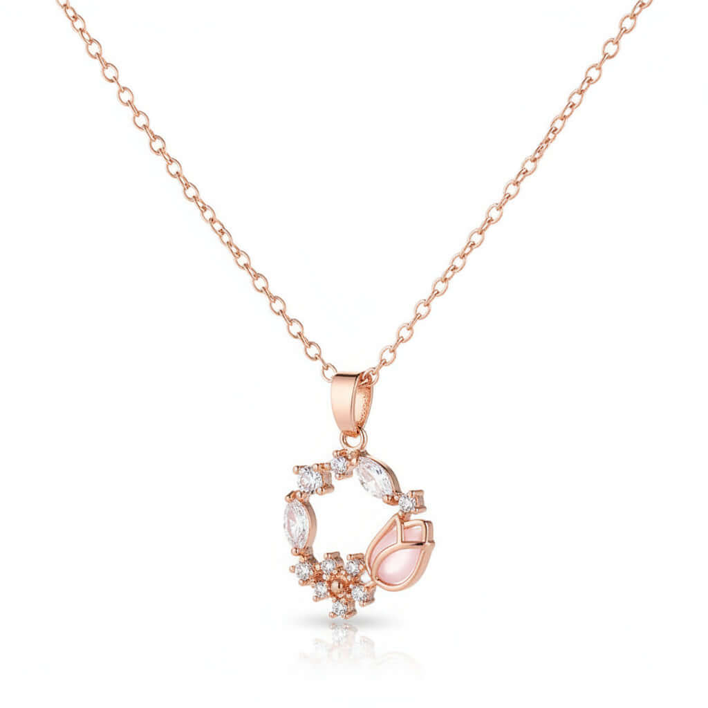 Rose gold tulip zircon necklace – Pendant for Women - Hadi Craft