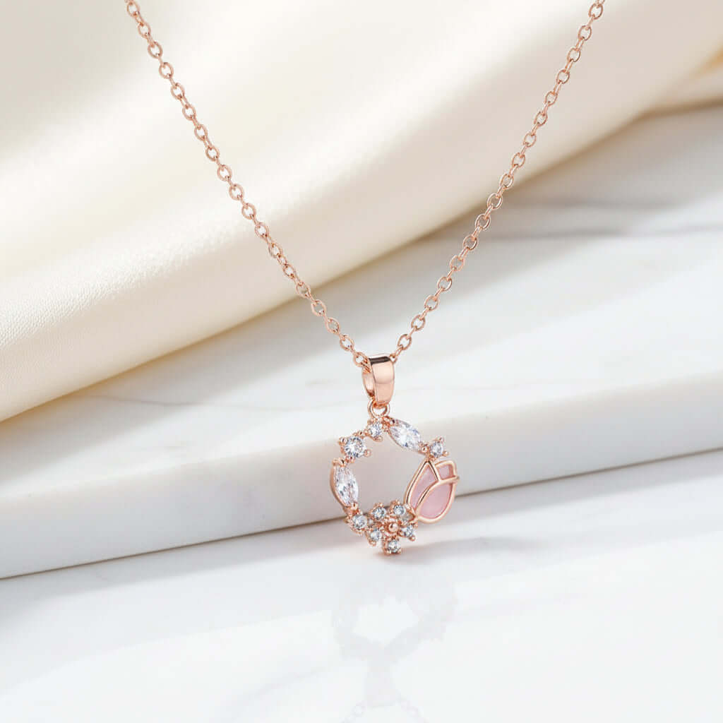 Rose gold tulip zircon necklace – Pendant for Women - Hadi Craft