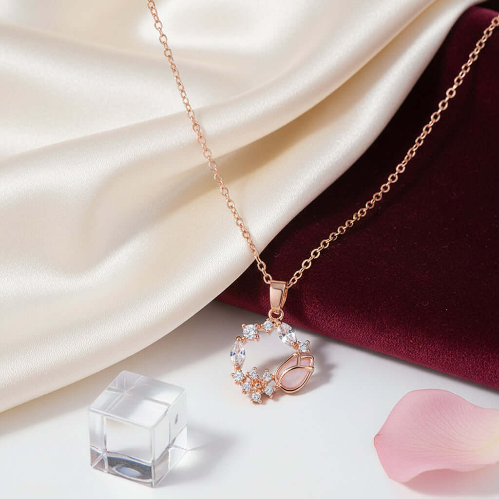 Rose gold tulip zircon necklace – Pendant for Women - Hadi Craft