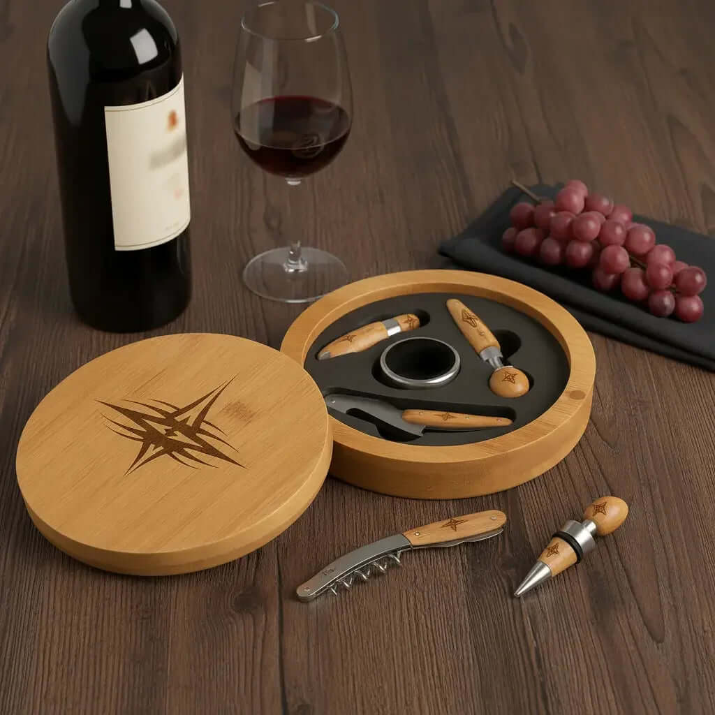 Round Bamboo 4 Piece Wine Tool Set - Hadi Craft