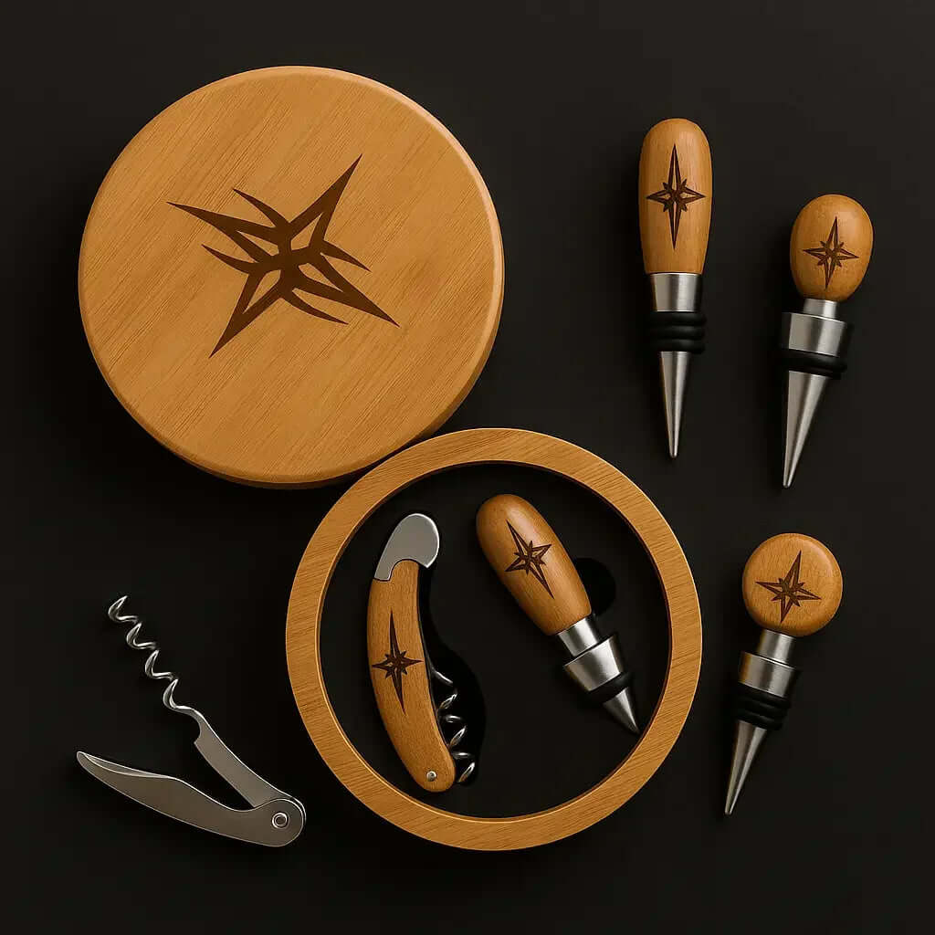 Round Bamboo 4 Piece Wine Tool Set - Hadi Craft