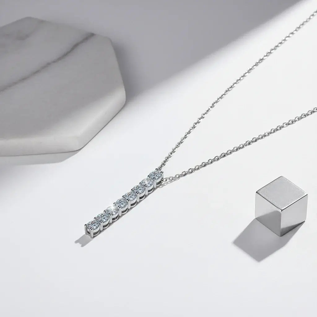Round brilliant cut moissanite necklace Necklace Clavicle Chain S925 - Hadi Craft